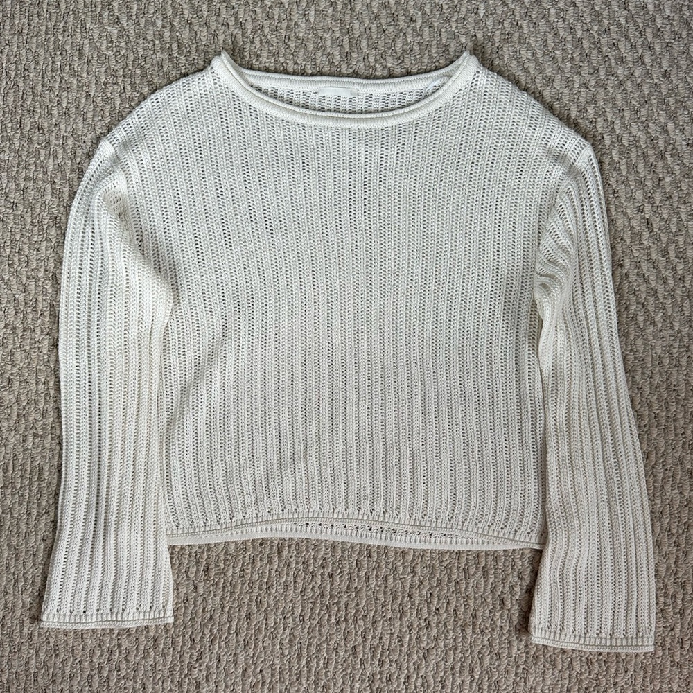 Japanese crochet knit bell sleeve top (large) GU
